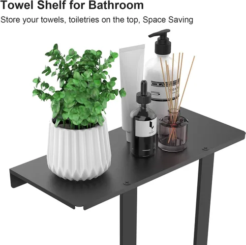 Vista 3 de Toalleros para baño, toallero con estante y 3 ganchos, soportes de almacenamiento de toallas de pared para toallas de baño enrolladas, color negro