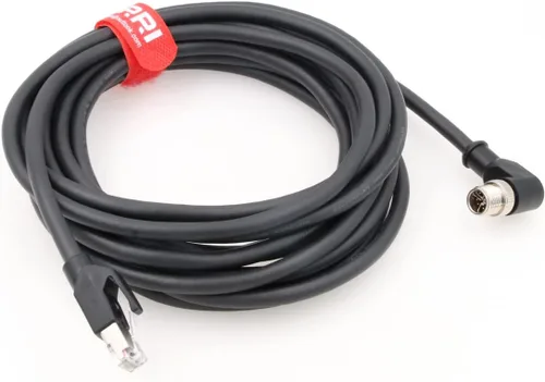 Vista 3 de Cable Ethernet Cat6 de 8 pines a RJ45 con código X M12 en ángulo de 90° para aplicaciones de red industrial Cognex (1M)