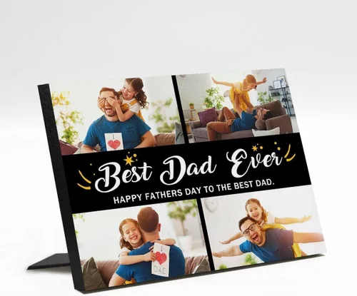 Vista 9 de InterestPrint Panel de fotos personalizado para papá y nombre para exhibición de mesa, Papá te amamos más que todas las estrellas en el cielo, marco