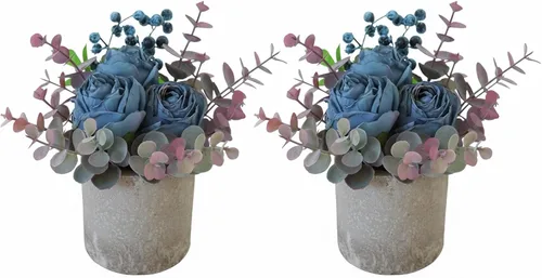 Vista 20 de Small Artificial Blue Rose Potted Plant, 2 Pcs Mini Faux Decor 2 piezas azules