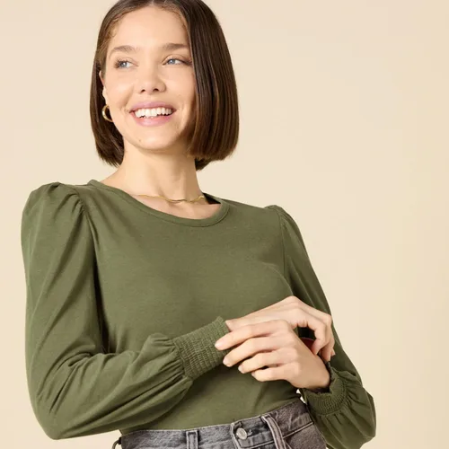 Vista 4 de Tienda Essentials - Camiseta de manga larga con cuello redondo y puños fruncidos para mujer