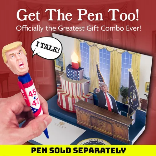 Vista 4 de Donald Trump - Tarjeta de cumpleaños desplegable con voz real, luces y música, reproduce "Hail to the Chief" en oficina ovalada 3D, divertida