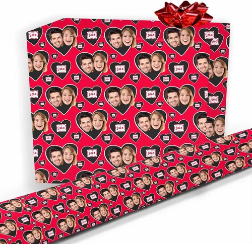 Vista 8 de Artsadd Papel de regalo personalizado con texto con imagen para aniversario, día de San Valentín, papel de regalo con foto personalizada con corazón