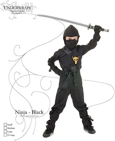 Vista 3 de UNDERWRAPS Costumes Childrens Black Ninja Costume Medium 6-8 Childrens Costume