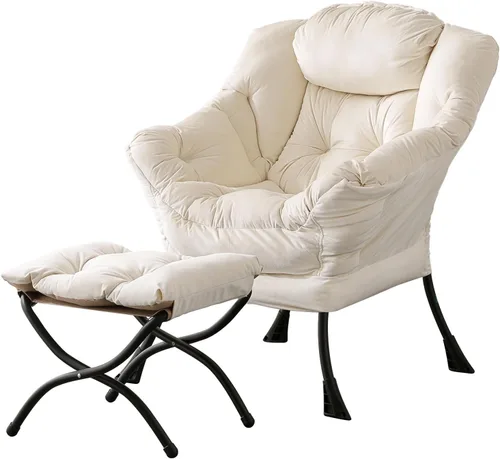 Vista 27 de LITA - Silla perezosa con otomana, sofá tapizado de ocio moderno de acento, silla de lectura contemporánea de salón con reposabrazos y bolsillo