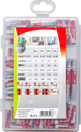 Vista 3 de fischer 541108 PROFIbox DUOPOWER Caja Surtido Taco, rojo y Gris, Sin tornillo