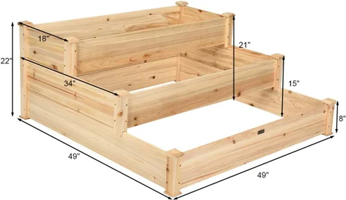 Vista 5 de Giantex Cama de jardín elevada de 3 niveles, maceta para exteriores, caja de cultivo de flores vegetales, kit de cama elevada elevada, contenedor