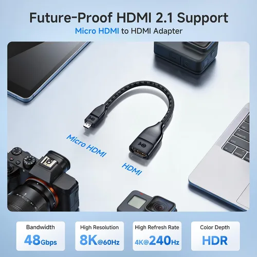 Vista 2 de Cable Matters Paquete de 2 adaptadores Micro HDMI a HDMI de 8 K, 6 pulgadas