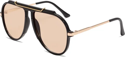 Vista 2 de Gafas de sol de aviador de gran tamaño para mujeres y hombres, estilo retro de los años 70, lentes de sol de metal dorado sin enredos, cuadrados
