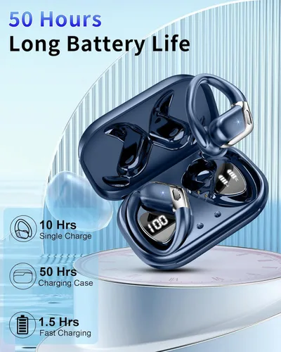 Vista 4 de Auriculares inalámbricos, Bluetooth 5.4 deportivos, sonido de graves profundos de 50 horas con 4 micrófonos ENC con cancelación de ruido, pantalla