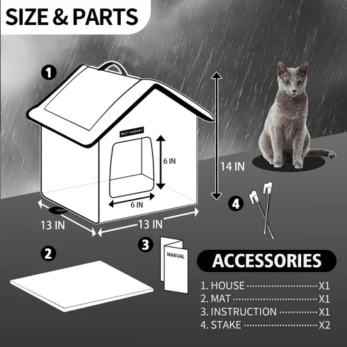 Vista 6 de Rest-Eazzzy Casa para gatos al aire libre, resistente a la intemperie y aislada, con alfombrilla y toldo, fácil de poner, refugio para gatos
