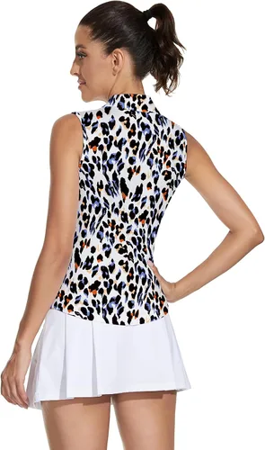 Vista 6 de Soneven Camisas de golf para mujer, sin mangas, diseño floral, atlético, que absorben la humedad, camisas de tenis de ajuste seco