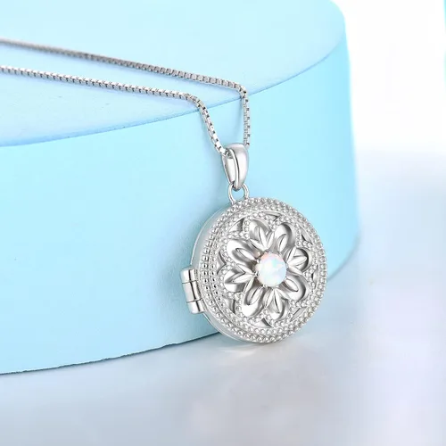 Vista 3 de FJ Colgante de medallón de fotos para mujer plata 925 maciza con collar de 4520in en caja de regalo de joyería