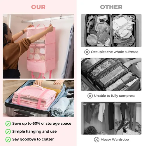 Vista 6 de GRANNY SAYS Cubos de embalaje colgantes para viajes, organizador portátil grande de maleta colgante, bolsas plegables de compresión para ropa