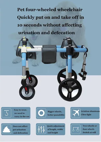 Vista 6 de Silla de ruedas para perro de 4 ruedas para patas traseras, carritos ajustables para perros con ayuda para la movilidad para caminar, recuperar
