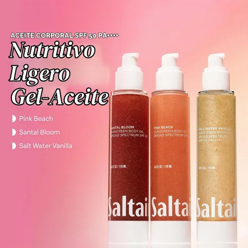 Vista 4 de Saltair Aceite Corporal SPF - Protector solar de amplio espectro SPF 50 PA++++. Aceite seco ligero con protección solar y extractos hidratantes