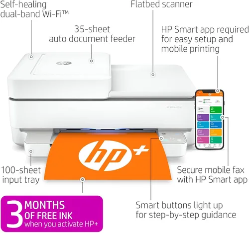 Vista 2 de HP ENVY 6455e - Impresora inalámbrica de inyección de tinta a color, escáner y fotocopiadora, configuración fácil, impresión portátil