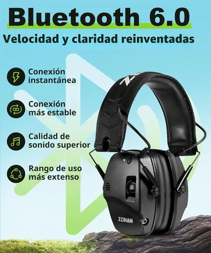 Vista 3 de ZOHAN 035 Orejeras de protección auditiva Bluetooth 5.4 para tiro con cancelación activa de ruido y amplificación de sonido, NRR 22dB para campo
