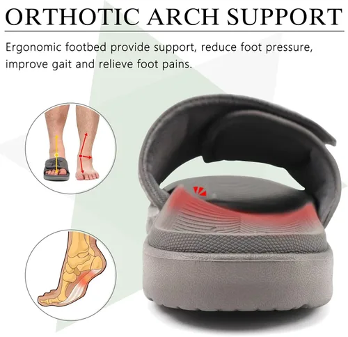 Vista 3 de KuaiLu Sandalias deportivas para hombre con cojín suave y soporte de arco para fascitis plantar, puntera abierta, ajustables, para interiores