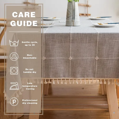 Vista 5 de Pahajim Mantel rectangular de lino rústico de algodón para cocina, comedor, con borlas, a cuadros, impermeable, rectangular, 55 x 71 pulgadas, 4-6