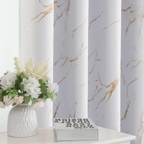 Vista 11 de H.VERSAILTEX Cortinas 100% opacas de 63 pulgadas de largo, juego de 2 paneles de cortinas estampadas con aislamiento térmico para dormitorio