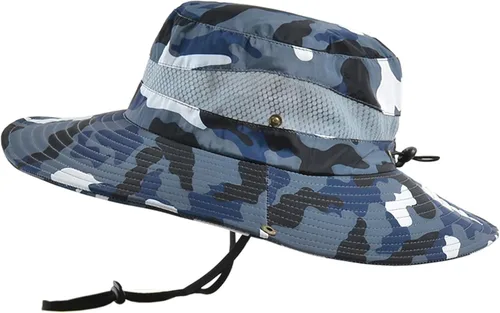 Vista 7 de Sombrero de camuflaje militar de ala ancha para pesca de verano, caza, camping, senderismo, sombrero de sol al aire libre, sombrero Boonie Verde