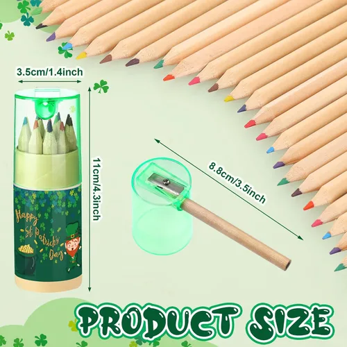 Vista 2 de Fumete Paquete de 32 mini lápices de colores del día de San Patricio, lápiz para colorear a granel con sacapuntas en tubo de dibujo, lápices