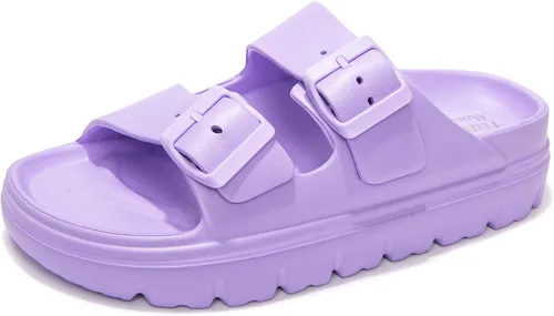 Vista 48 de FUNKYMONKEY - Sandalias bajas cómodas para mujer, hechas de etilvinilacetato, ajustables con hebilla doble