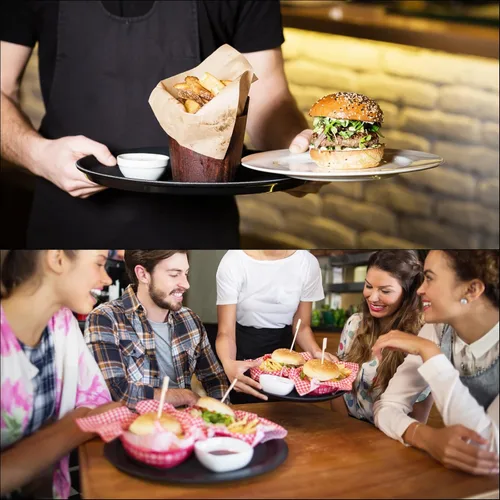 Vista 6 de PATIKIL Bandejas de servicio de restaurante de 14 pulgadas, 2 bandejas redondas antideslizantes para servicio de alimentos, bandeja de plástico