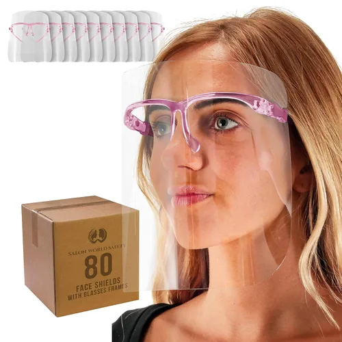 Vista 11 de TCP Global Salon World Protectores Faciales de Seguridad con Marcos de Gafas Rosas (Paquete de 4) - Protectores Faciales Completos Ultra