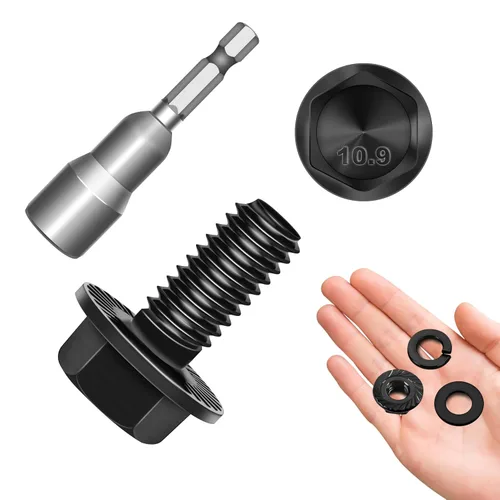 Vista 26 de MYWISH - Juego de tuercas y pernos con brida de cabeza hexagonal M10 x 25mm - Pernos hexagonales con brida negra M10x1.5 con arandelas - Surtido