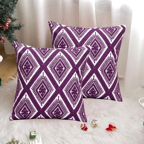 Vista 11 de Juego de 2 fundas de almohada decorativas bordadas, estilo bohemio, lona de algodón, para patio, sofá, sala de estar, 18 x 18 pulgadas