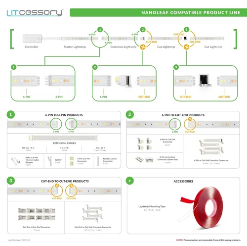 Vista 5 de Litcessory Conector de 6 pines a extremo cortado compatible con tiras de luz Nanoleaf Essentials (paquete de 4, blanco)