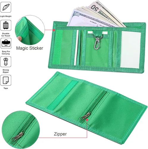 Vista 5 de Weewooday Carteras de 3 piezas para niños y niñas de 6 a 18 años, billeteras de lona triples con adhesivo y bolsillo con cremallera para niños