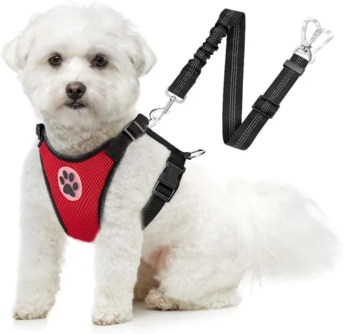 Vista 16 de SlowTon Arnés de Cinturón de Seguridad para Perro para Coche, Arnés de Coche para Perros Ajustable de Malla Transpirable y Arnés de Cinturón