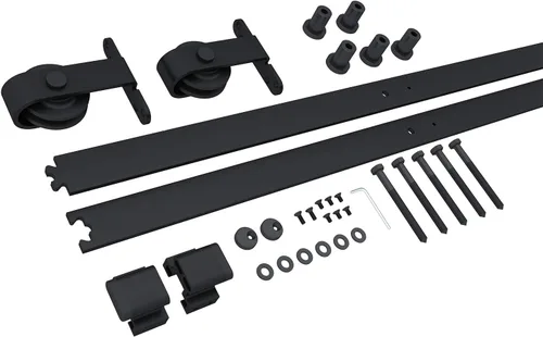 Vista 2 de JUBEST Kit de herrajes resistentes para puerta de granero de 6.6 pies, negro, montado en la parte superior para puerta de vidrio con marco