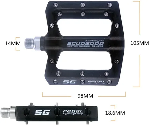 Vista 2 de UPANBIKE Pedales de bicicleta 3 pedales de rodamiento sellados 9/16 "husillo de fibra de nailon (poliamida) plataforma plana para MTB Mountain Bike