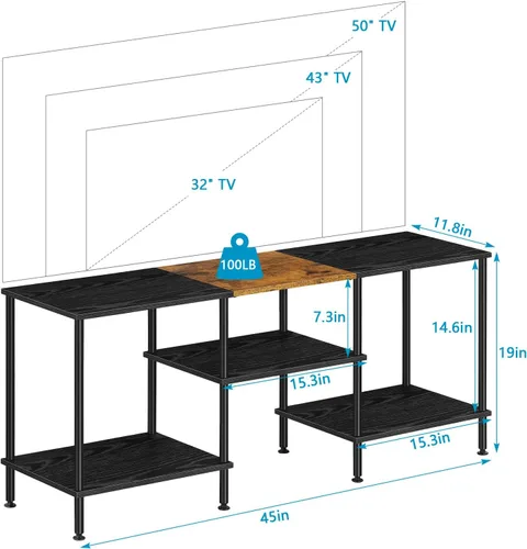 Vista 2 de BTY Soporte de TV de 50 pulgadas con centro de entretenimiento de 3 niveles y estantes de almacenamiento, consola de televisión pequeña y alta
