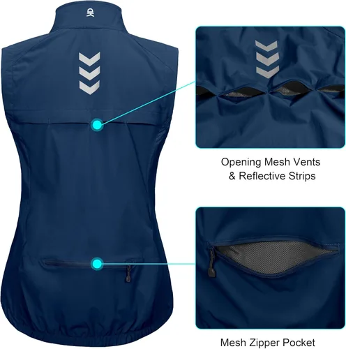 Vista 3 de Little Donkey Andy - Chaleco ligero de mujer de secado rápido para mujer, verano, a prueba de viento, sin mangas, elástico, chaqueta para golf Azul
