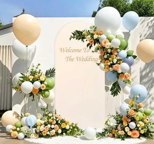 Vista 3 de Fundas de arco elásticas de 6 pies, color beige, para bodas, cumpleaños, baby shows, fiestas, banquetes