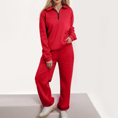 Vista 2 de Women 2 Piece Tracksuits Spring Winter 14 Zip Sweatshirt Jogger Pants Matching Lounge Sets Thick Workout Sweatsuits