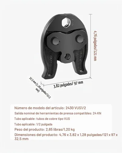Vista 7 de VEVOR Mandíbula de prensa de 1/2" para herramientas de prensa de serie compacta, mandíbula de prensado de acero endurecido 52 HRC - Compatible