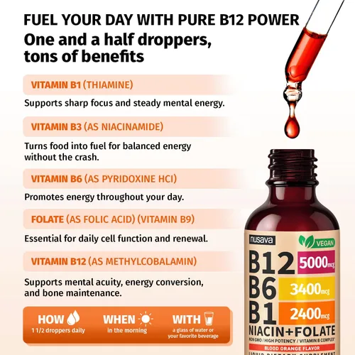 Vista 3 de Paquete de 2 gotas líquidas de vitamina B12 y B6, complejo de vitamina B sublingual B12 - Vitamina B 12 de 5000 mcg - B12 metilcobalamina