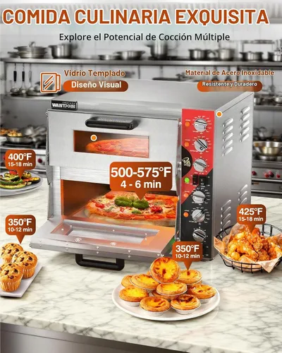 Vista 4 de WantJoin Horno de pizza interior de 16 pulgadas, horno eléctrico comercial de doble cubierta con piedra para pizza, temperatura ajustable de 175 a