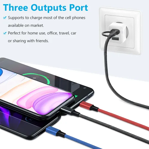 Vista 8 de Puxnoin Cable de carga múltiple 5 en 1, paquete de 2 unidades, cable de 4 pies, cargador múltiple USB C universal con conectores USB C/Micro USB