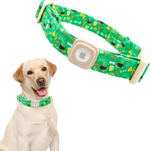 Vista 11 de Lionheart glory Airtag - Collar de perro de San Patricio para perros pequeños, collar verde ajustable de alta resistencia, collar de trébol