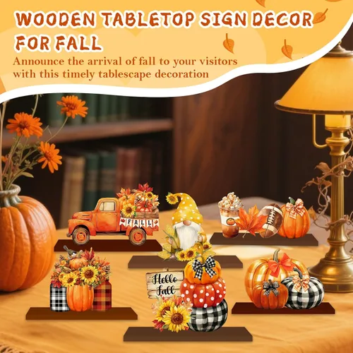 Vista 5 de 6 piezas de decoración de mesa de madera de otoño, letrero de mesa de madera de calabaza para centro de mesa, decoración de mesa con letra, verduras