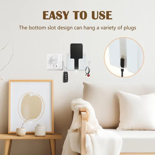 Vista 3 de 3 soportes para teléfono de montaje en pared, caja de almacenamiento universal con soporte para control remoto, ganchos para cable de carga