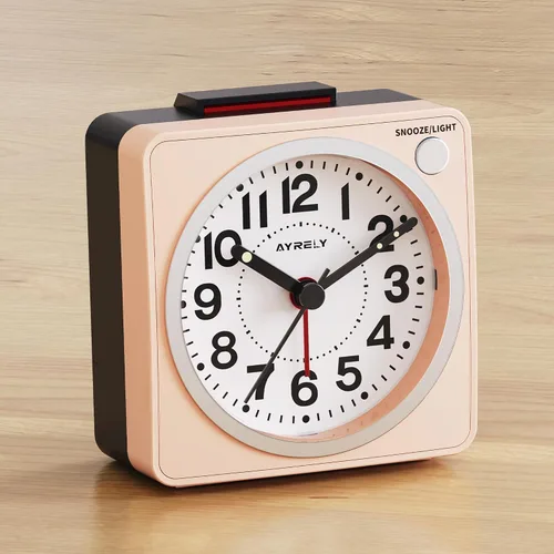 Vista 12 de AYRELY® Reloj despertador analógico de viaje ultra pequeño de 2.6 x 1.4 pulgadas, silencioso, sin tictac, con repetición y luz, reloj retro de Azul