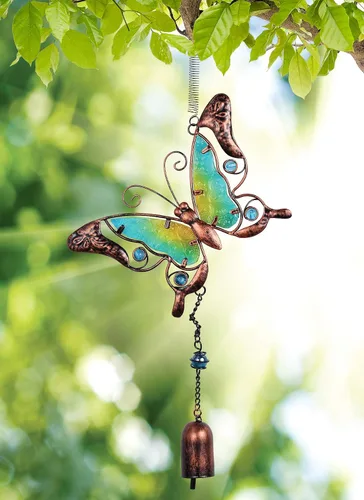 Vista 2 de Sunset Vista Designs Decoración colgante de mariposa de metal y vidrio